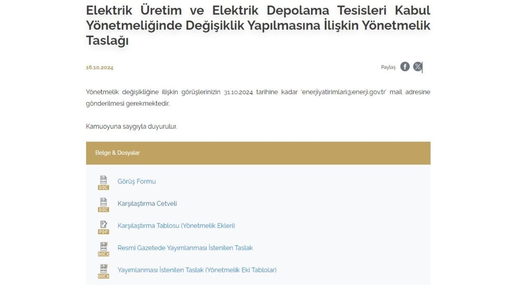 Elektrik Üretim ve Elektrik Depolama Tesisleri Kabul Yönetmeliğinde Değişiklik Yapılmasına İlişkin Yönetmelik Taslağı Yayınlandı